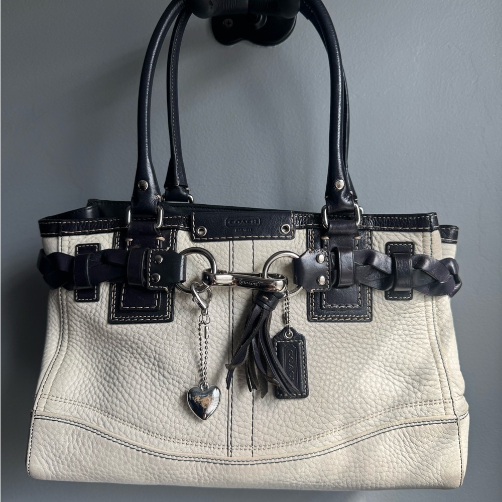 COACH hamptons cream and black purse